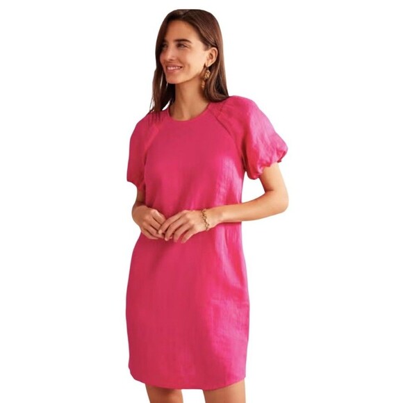 Boden Linen Dress Small Pink Puff Sleeve Shift Style - Picture 1 of 9